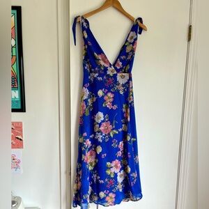 Sensational Season Blue Floral Print Tie-Strap Wrap Midi Dress